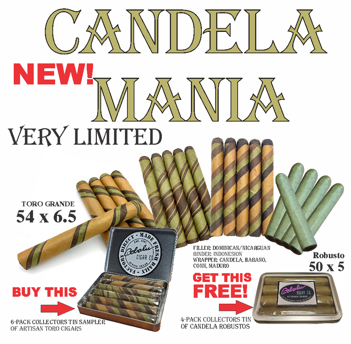 6-Pack Collectors Tin SAMPLER  of Artisan TORO Cigars + FREE 4-pack of Candela Robustos