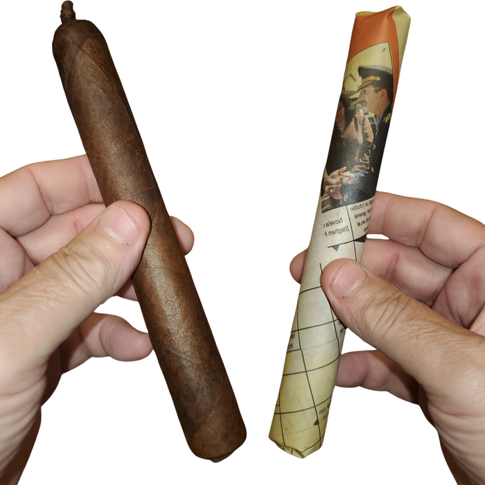 newspaper wrapped premium Nicaraguan Toro Pig Tail Maduro single cigar