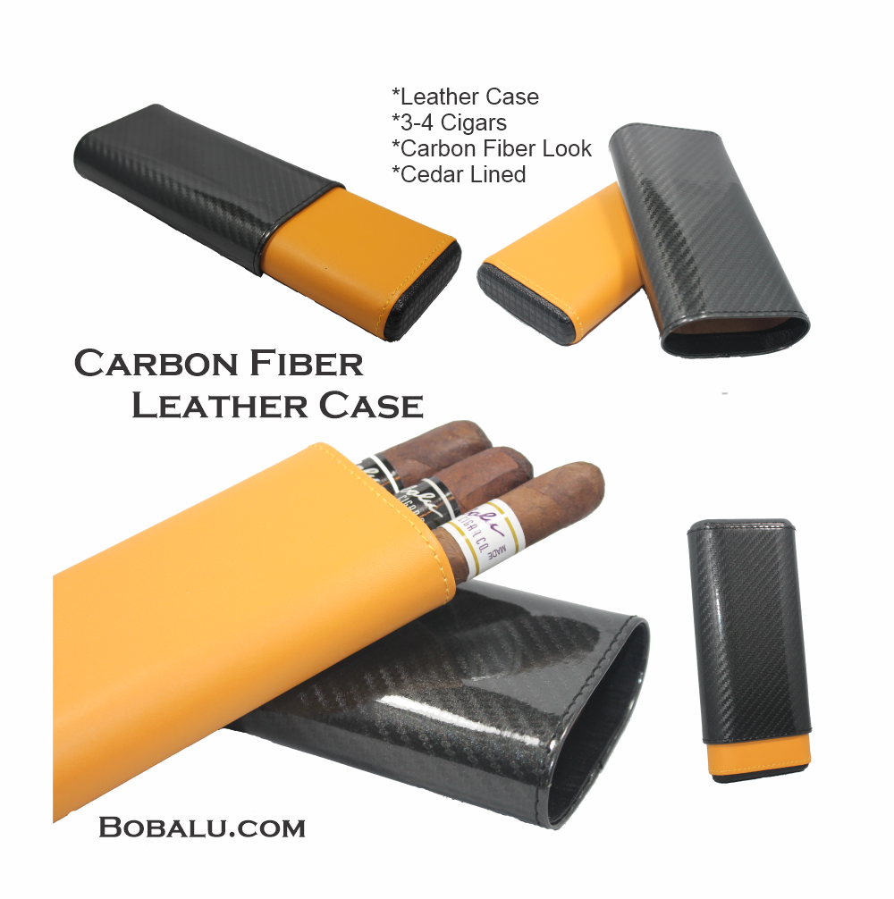 carbon fiber cigarette case Carbon Fiber Black & Yellow Leather Cigar Case