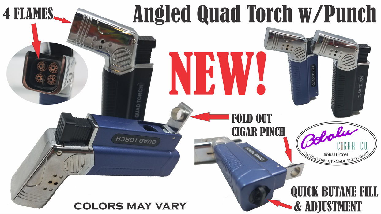 Angled Quad Torch w- fold-out cigar punch  (colors may vary)